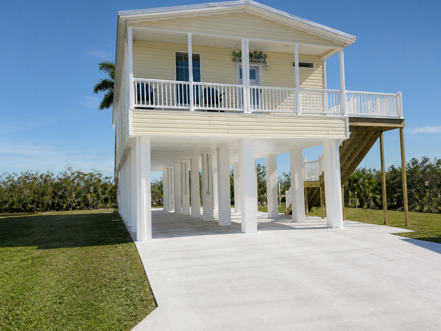 Elevated home on a concrete foundation with centerline piers