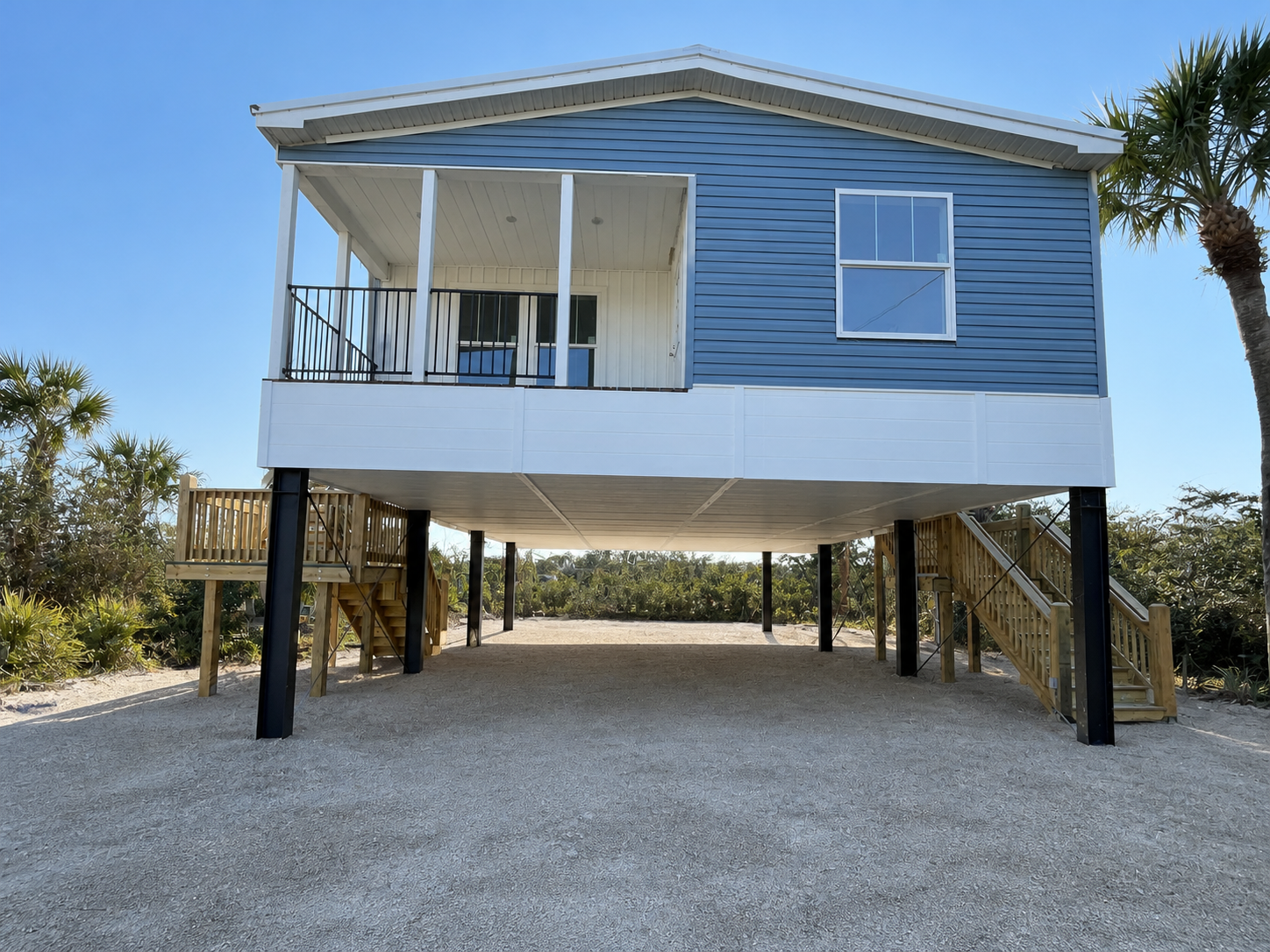 Elevated home on a completely open steel foundation